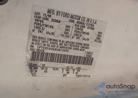 1999 Ford Ranger Xl/Xlt from USA, damaged, VIN 1FTYR10V6XUB13092